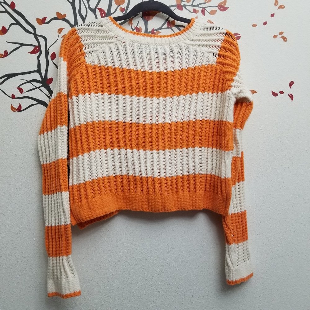 Elizabeth and James Orange Stripe Crop Sweater S - Picture 3 of 9